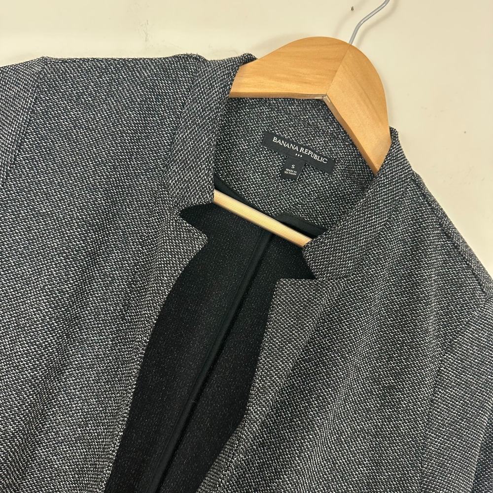 Banana Republic Blazer Jacket Grey  Business Stand Collar Birdseye Womens S
